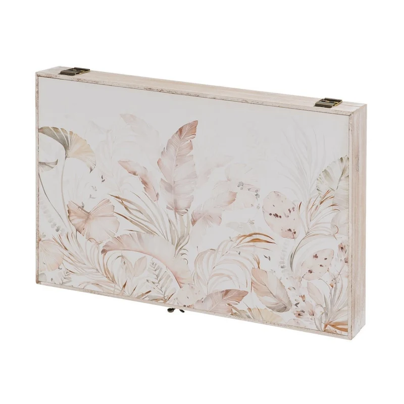 Tapa decorativa de madera para contador de luz con hojas beige, 46x31x6cm