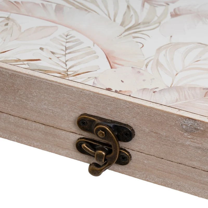 Tapa decorativa de madera para contador de luz con hojas beige, 46x31x6cm