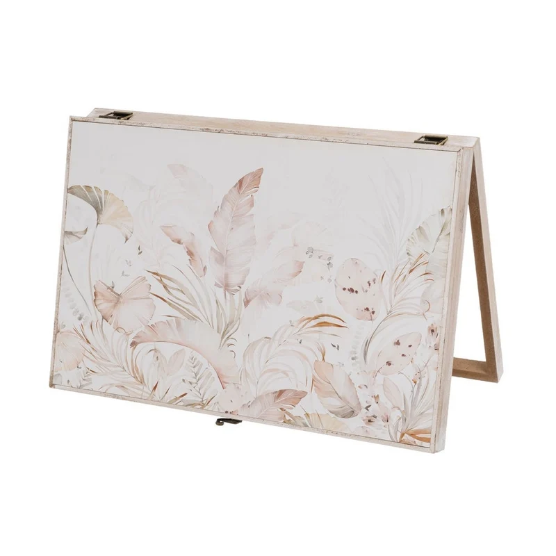 Tapa decorativa de madera para contador de luz con hojas beige, 46x31x6cm