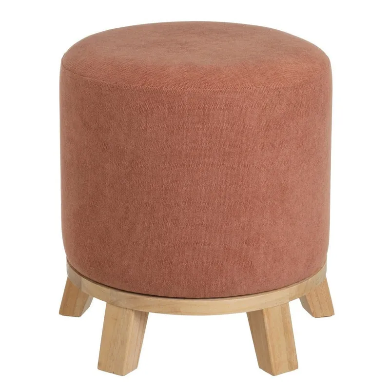 Puff redondo de madera y tejido de chenilla naranja de 40x45 cm
