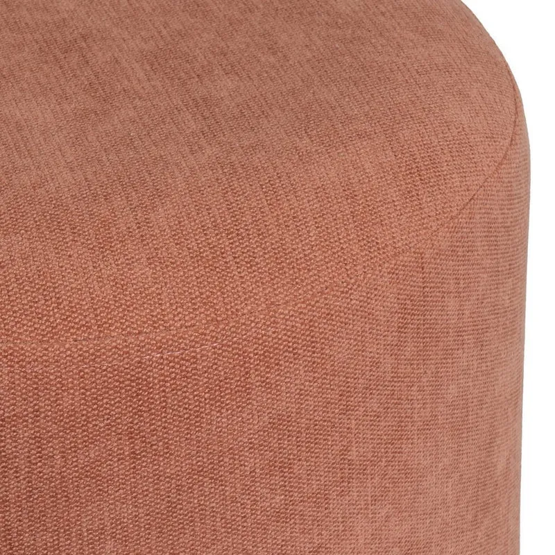 Puff redondo de madera y tejido de chenilla naranja de 40x45 cm