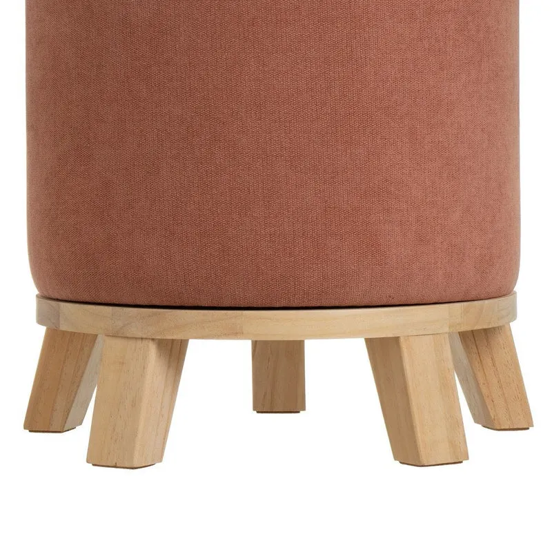 Puff redondo de madera y tejido de chenilla naranja de 40x45 cm