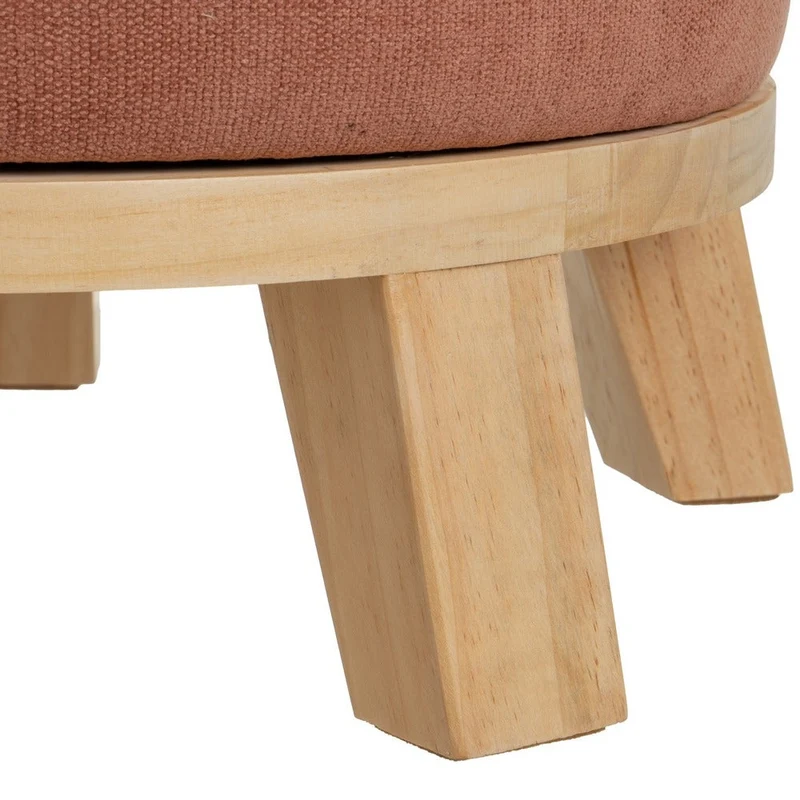 Puff redondo de madera y tejido de chenilla naranja de 40x45 cm