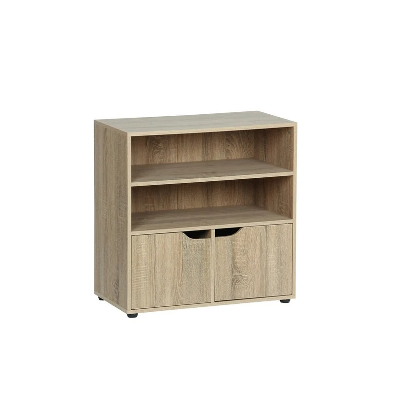 Estantería de tablero laminado, 2 baldas y 2 puertas, 60x60x29 cm