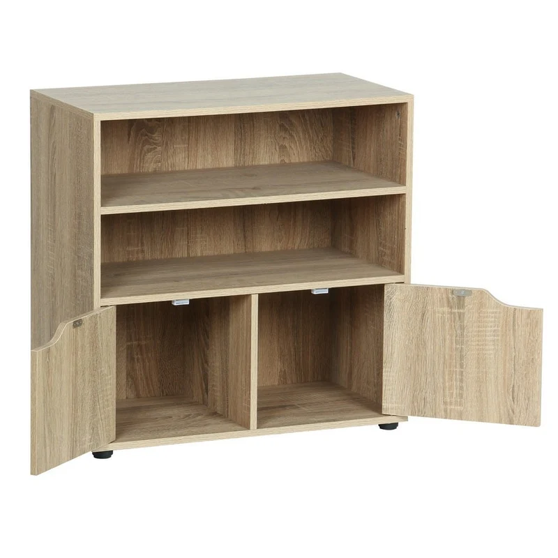 Estantería de tablero laminado, 2 baldas y 2 puertas, 60x60x29 cm