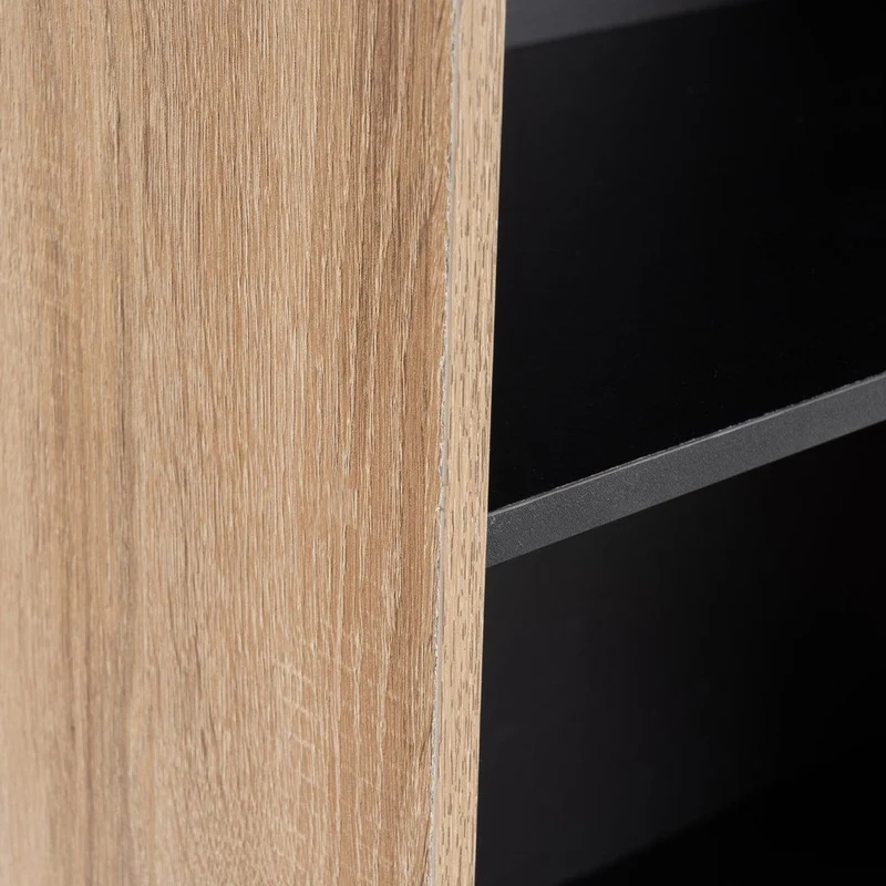 Librería de 4 estantes laminados color negro y roble de 60x29x147 cm