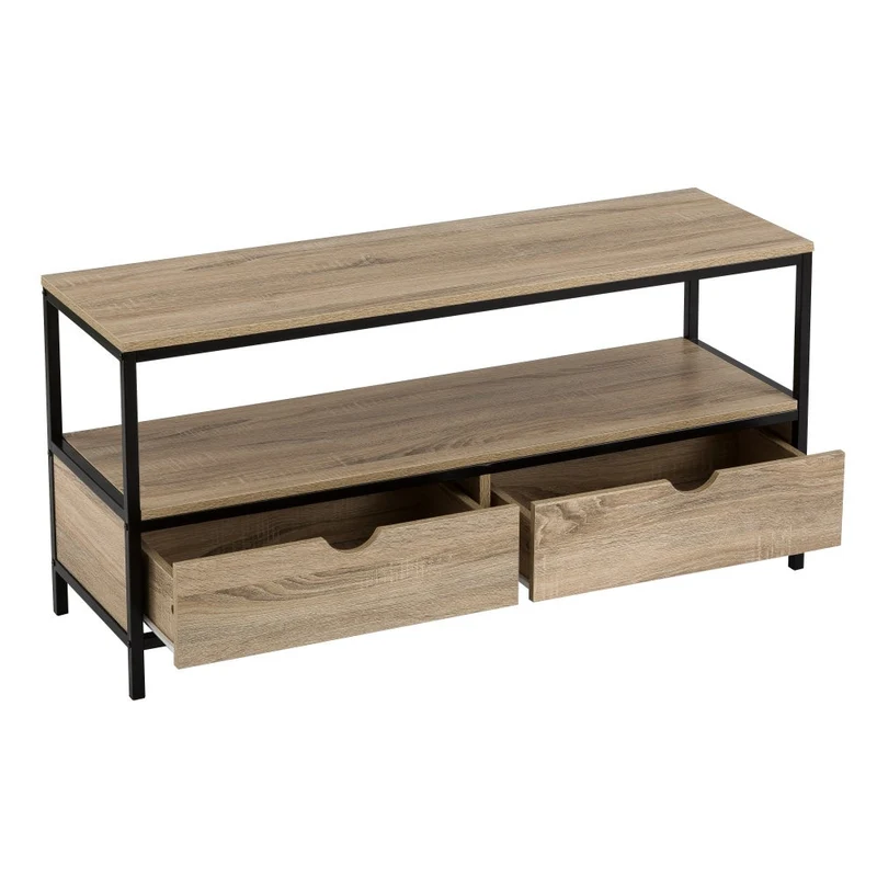 Mueble de TV de acero negro y madera laminada de 120x39x57 cm
