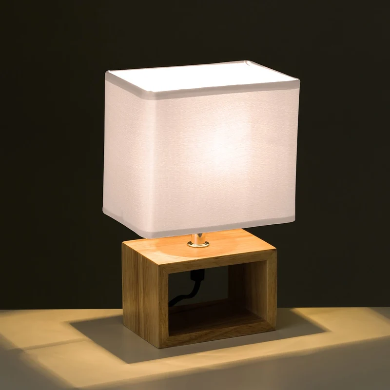 Lámpara de mesita de noche nórdica vitta en madera marrón de 24x10x15 cm