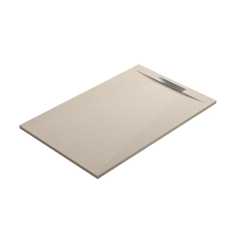 Gante Plato de Ducha de Resina Extraplano | Antideslizante | Válvula de Desagüe y Rejilla | Beige