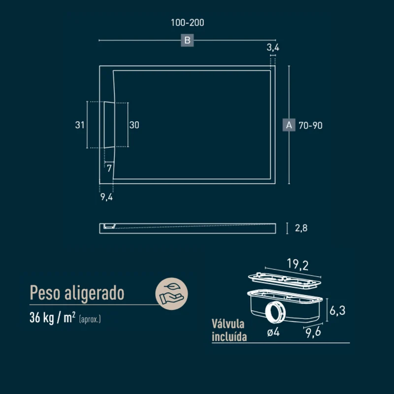 Gante Plato de Ducha de Resina Extraplano | Antideslizante | Válvula de Desagüe y Rejilla | Beige