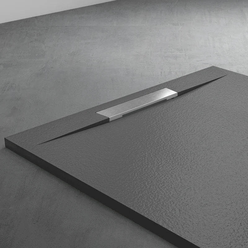 Gante Plato de Ducha de Resina Extraplano | Antideslizante | Válvula de Desagüe y Rejilla | Antracita