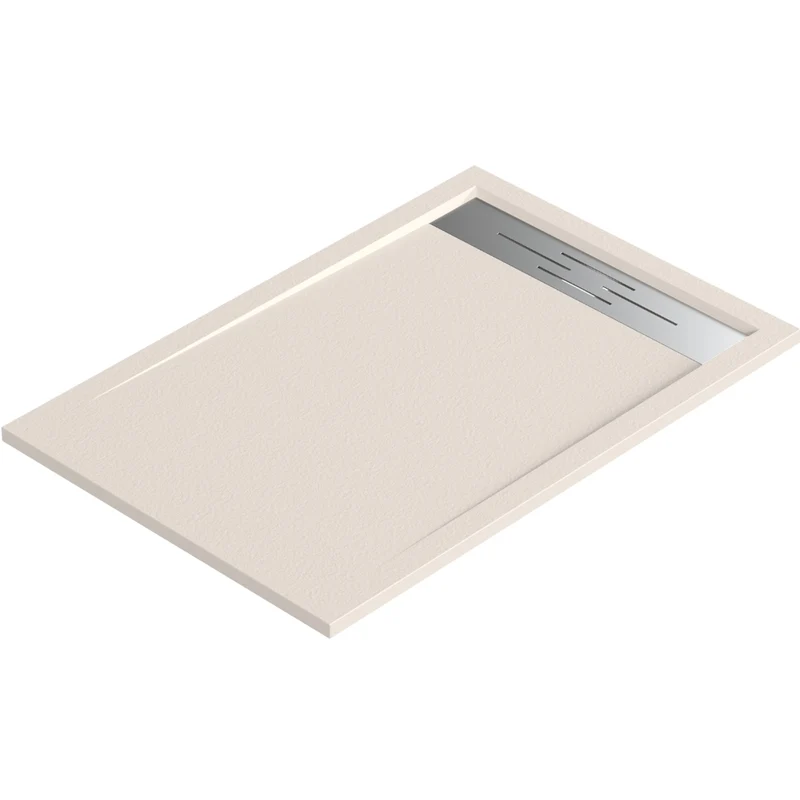 Monaco Plato de Ducha de Resina Extraplano | Antideslizante | Válvula de Desagüe y Rejilla | Beige