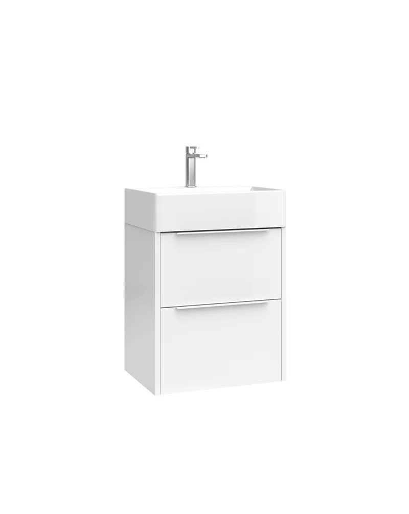Bambi Mueble Baño Suspendido Fondo Reducido con Lavabo Cerámico 2 Cajones | 50cm Blanco Brillo