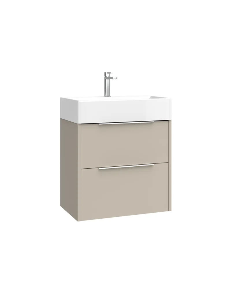 Bambi Mueble Baño Suspendido Fondo Reducido con Lavabo Cerámico 2 Cajones | 60cm Moka Mate