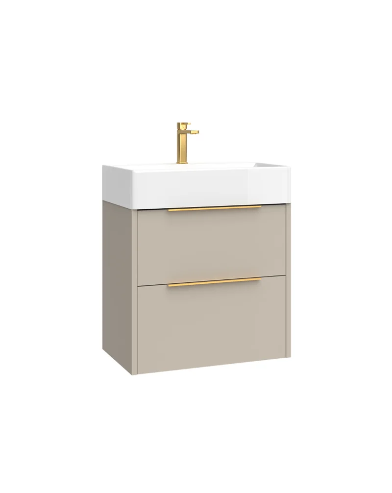 Bambi Mueble Baño Suspendido Fondo Reducido con Lavabo Cerámico 2 Cajones | 60cm Moka Mate