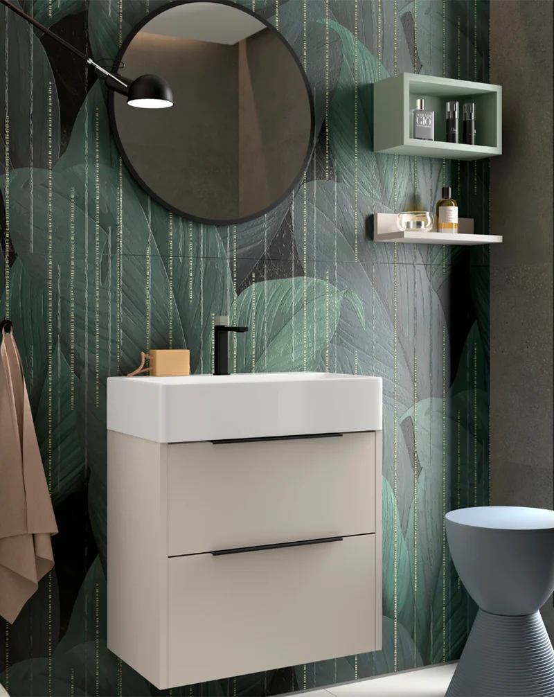 Bambi Mueble Baño Suspendido Fondo Reducido con Lavabo Cerámico 2 Cajones | 60cm Moka Mate