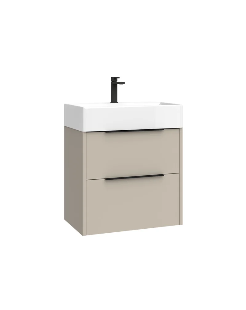 Bambi Mueble Baño Suspendido Fondo Reducido con Lavabo Cerámico 2 Cajones | 60cm Moka Mate