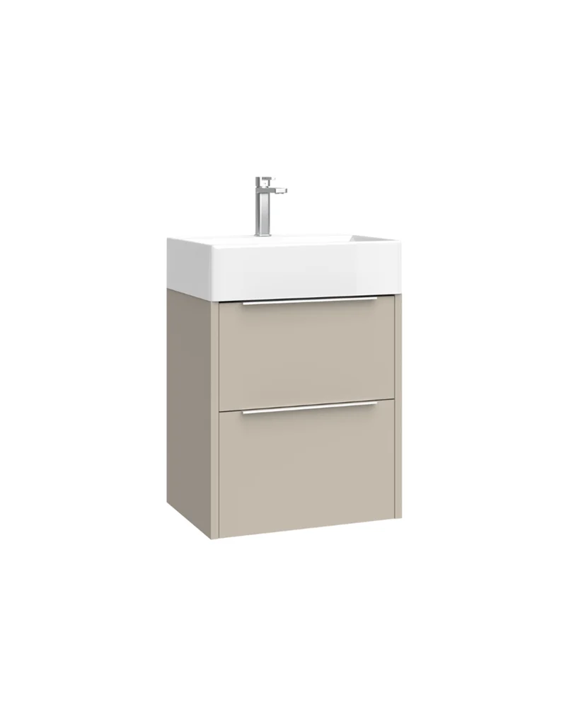 Bambi Mueble Baño Suspendido Fondo Reducido con Lavabo Cerámico 2 Cajones | 50cm Moka Mate