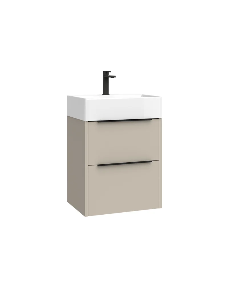 Bambi Mueble Baño Suspendido Fondo Reducido con Lavabo Cerámico 2 Cajones | 50cm Moka Mate