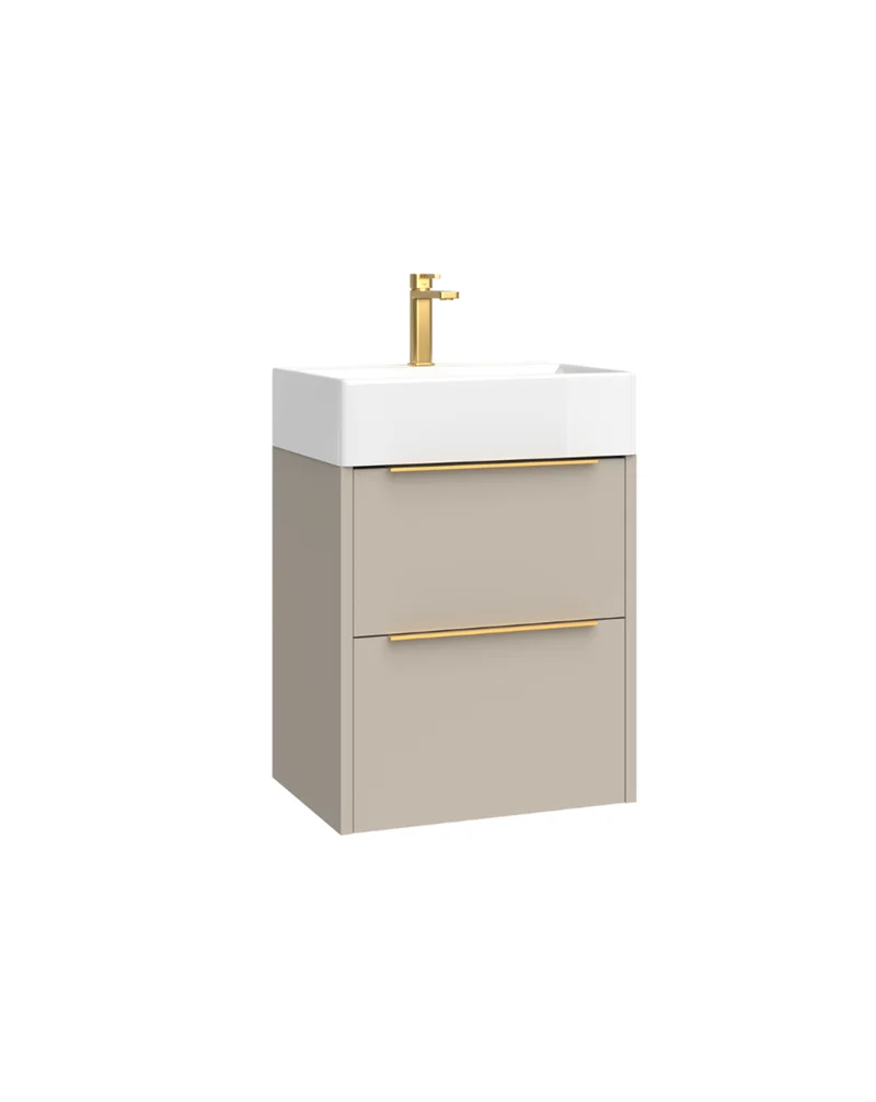 Bambi Mueble Baño Suspendido Fondo Reducido con Lavabo Cerámico 2 Cajones | 50cm Moka Mate