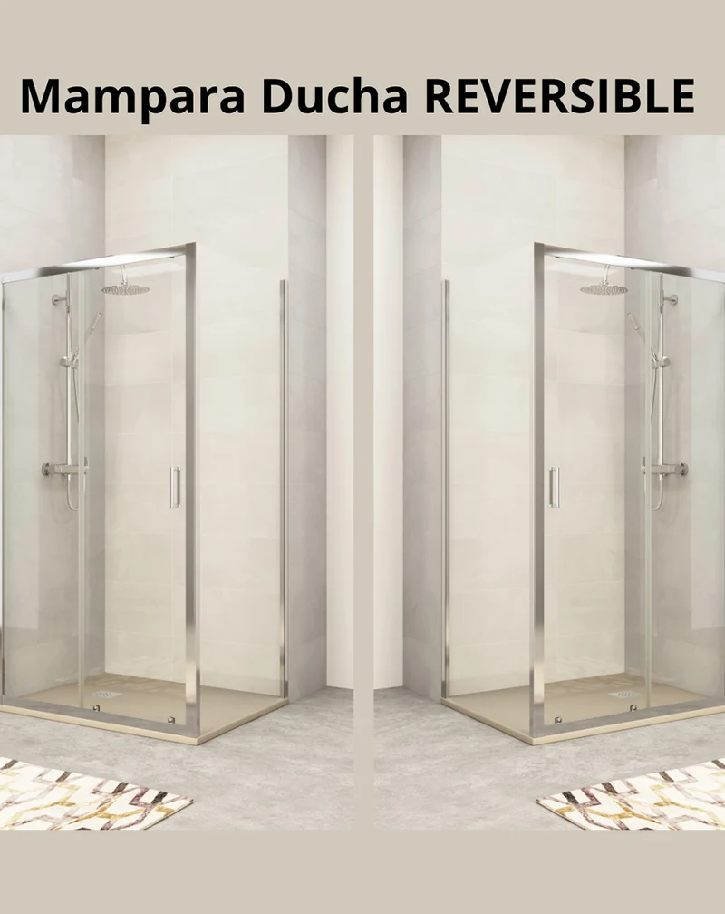 Zurita Mampara de Ducha Rectangular Frontal Corredera 1 puerta 2 fijos | Vidrio Templado 5mm Antical | Altura 190 cm | Perfil Cromo Brillo