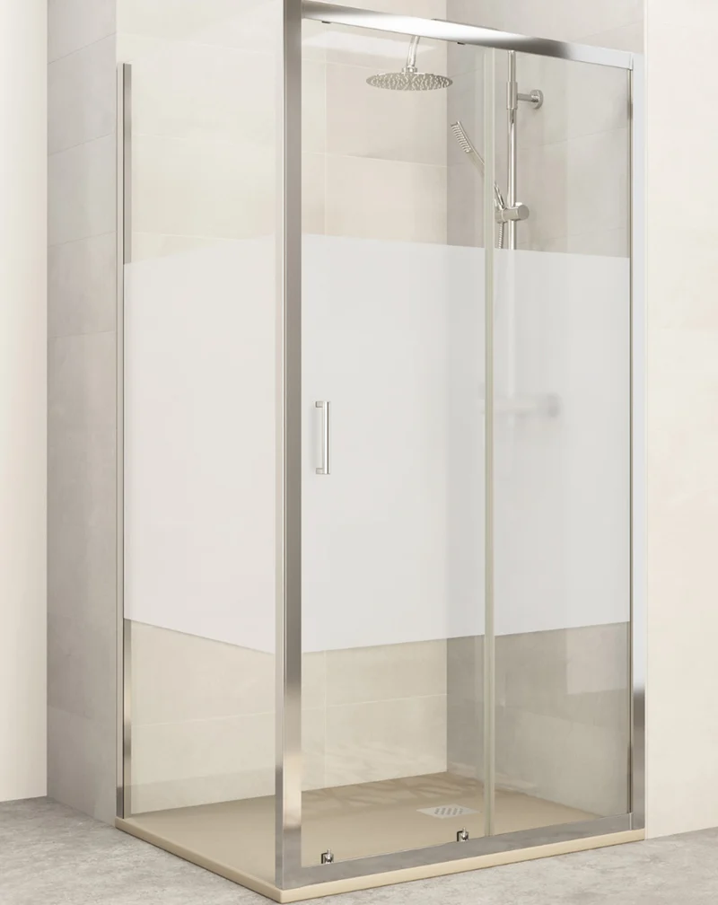 Zurita Mampara de Ducha Rectangular Frontal Corredera 1 puerta 2 fijos | Vidrio Templado 5mm Antical | Altura 190 cm | Perfil Cromo Brillo