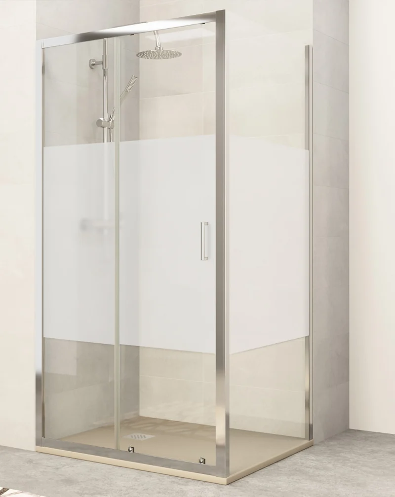 Zurita Mampara de Ducha Rectangular Frontal Corredera 1 puerta 2 fijos | Vidrio Templado 5mm Antical | Altura 190 cm | Perfil Cromo Brillo
