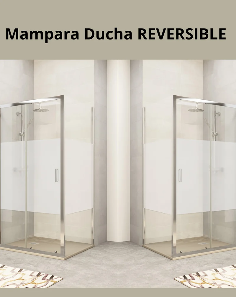Zurita Mampara de Ducha Rectangular Frontal Corredera 1 puerta 2 fijos | Vidrio Templado 5mm Antical | Altura 190 cm | Perfil Cromo Brillo