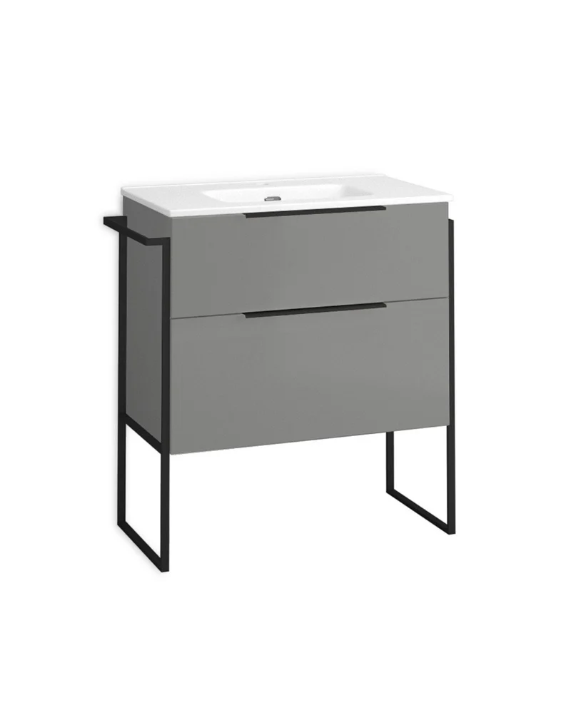 Galsaky Industrial Mueble de Baño Al Suelo con Lavabo Cerámico | 2 cajones con Cierre Amortiguado y Organizador | Mist Mate