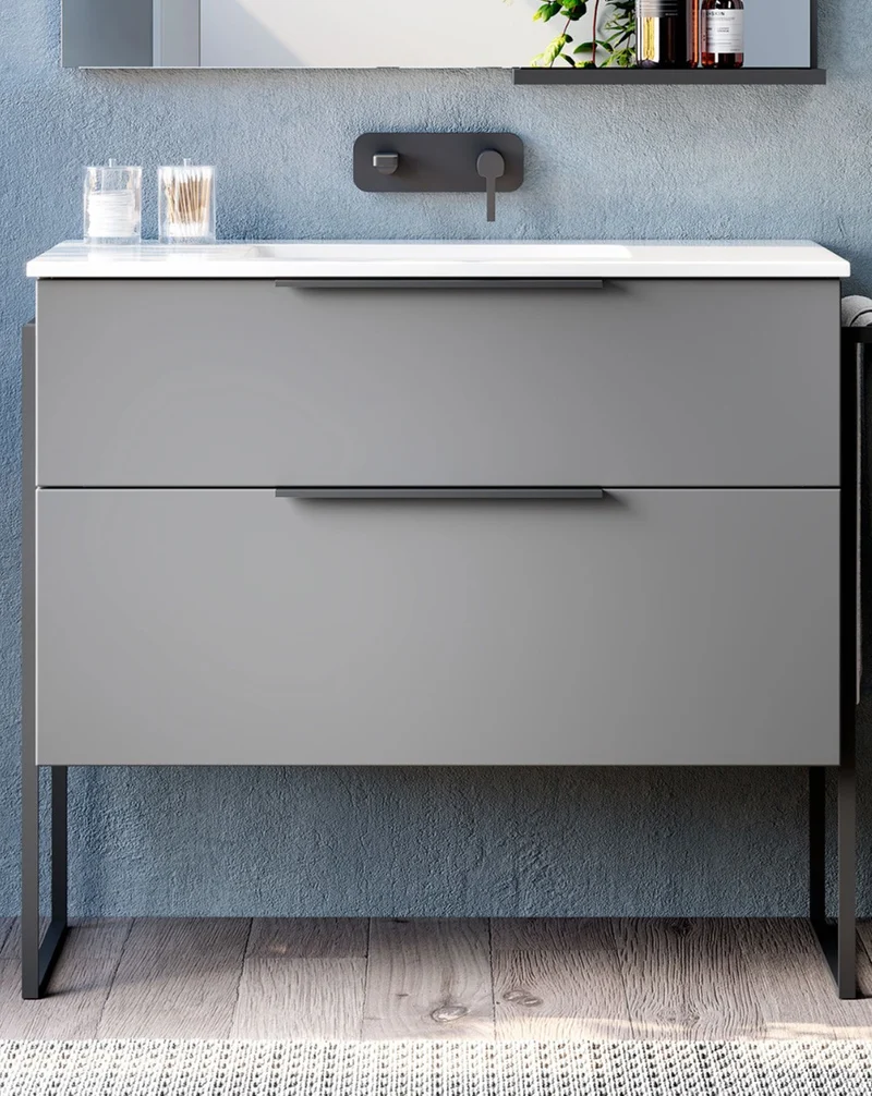 Galsaky Industrial Mueble de Baño Al Suelo con Lavabo Cerámico | 2 cajones con Cierre Amortiguado y Organizador | Mist Mate