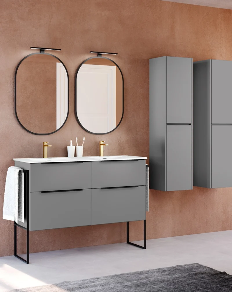 Galsaky Industrial Mueble de Baño Al Suelo con Lavabo Cerámico | 2 cajones con Cierre Amortiguado y Organizador | Mist Mate