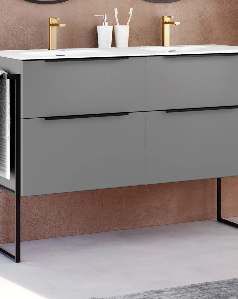 Galsaky Industrial Mueble de Baño Al Suelo con Lavabo Cerámico | 2 cajones con Cierre Amortiguado y Organizador | Mist Mate