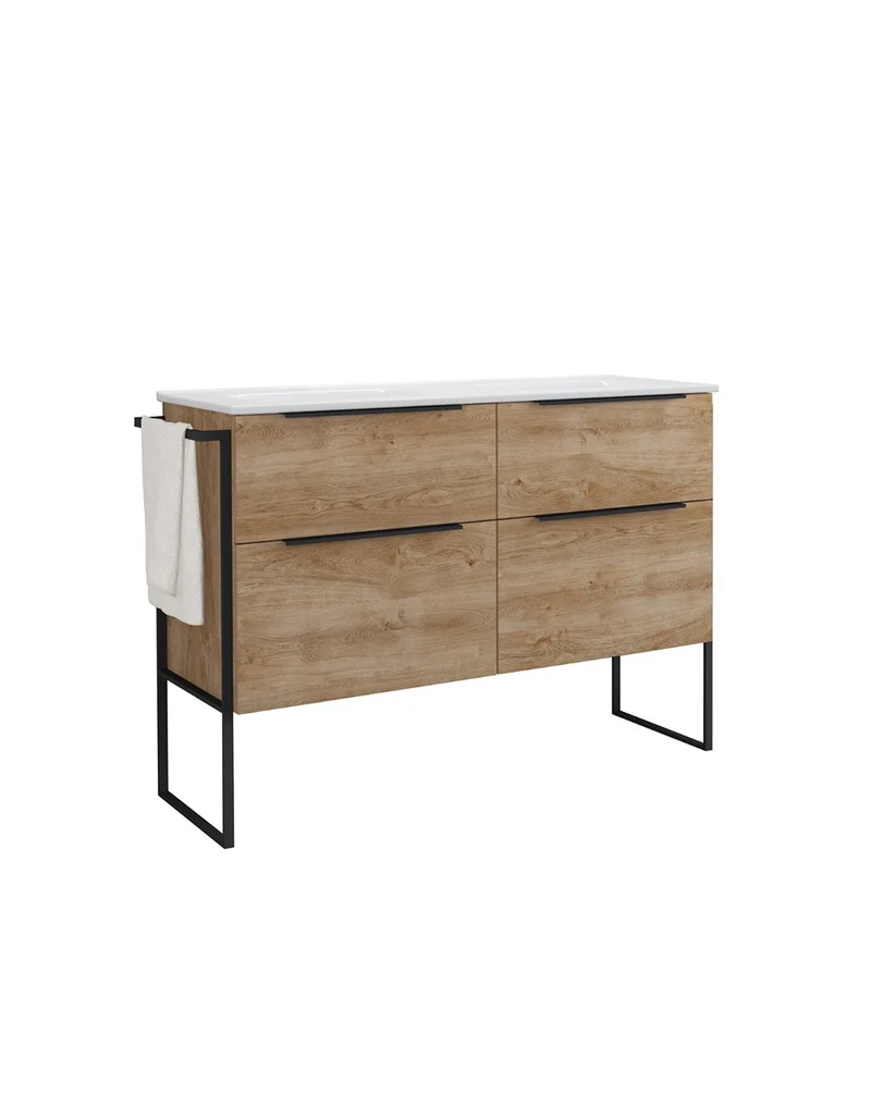 Galsaky Industrial Mueble de Baño Al Suelo con Lavabo Cerámico | 2 cajones con Cierre Amortiguado y Organizador | Roble Natural