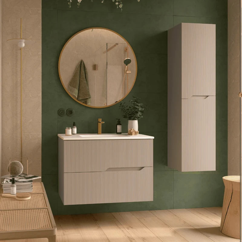 Bamboo Columna de Baño Suspendida 2 Puertas con Textura y Cierre Amortiguado | 140 x 34,9 x 31,9cm Moka Mate