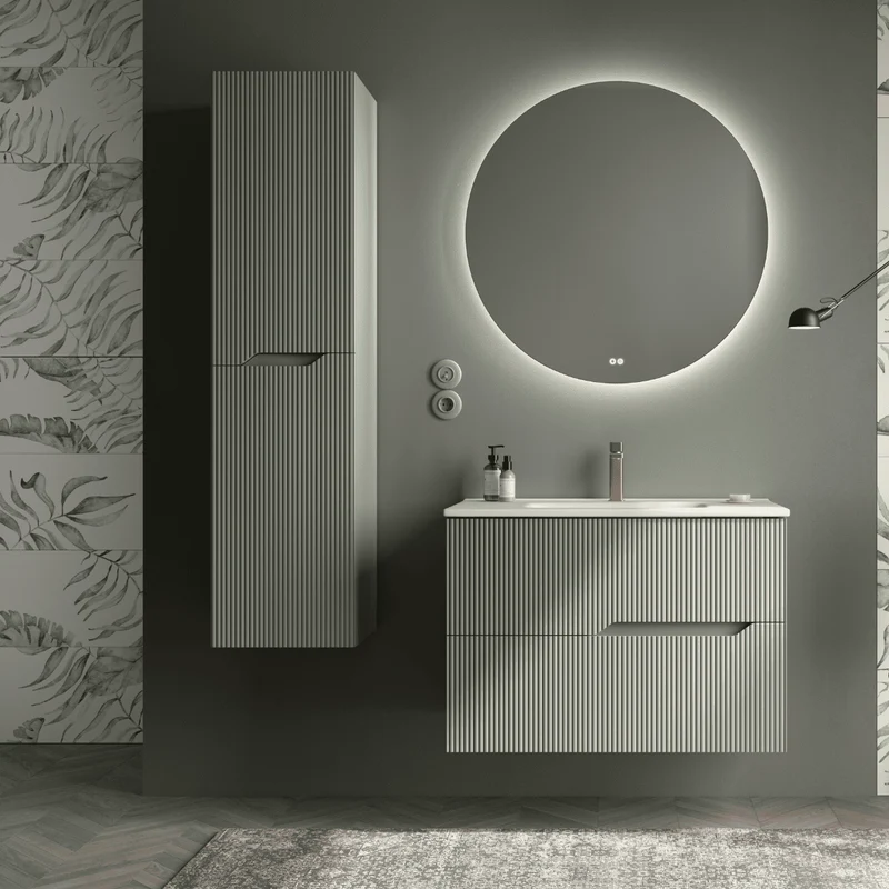 Bamboo Columna de Baño Suspendida 2 Puertas con Textura y Cierre Amortiguado | 140 x 34,9 x 31,9cm Leaf Mate