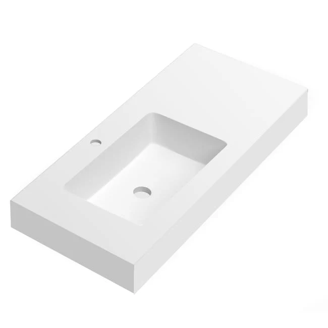 Lavabo con Faldón para Baño Solid Surface Suspendida | Lavabo Flotante (Un 1 seno Centrado, 2 Senos ó 1 seno desplazado)| Fondo 46cm | Espesor 10cm Medidas especiales