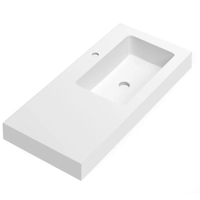 Lavabo con Faldón para Baño Solid Surface Suspendida | Lavabo Flotante (Un 1 seno Centrado, 2 Senos ó 1 seno desplazado)| Fondo 46cm | Espesor 10cm Medidas especiales