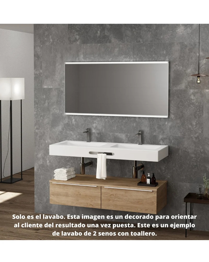 Lavabo con Faldón para Baño Solid Surface Suspendida | Lavabo Flotante (Un Seno Centrado ó 2 Senos)| Fondo 46cm | Espesor 10cm