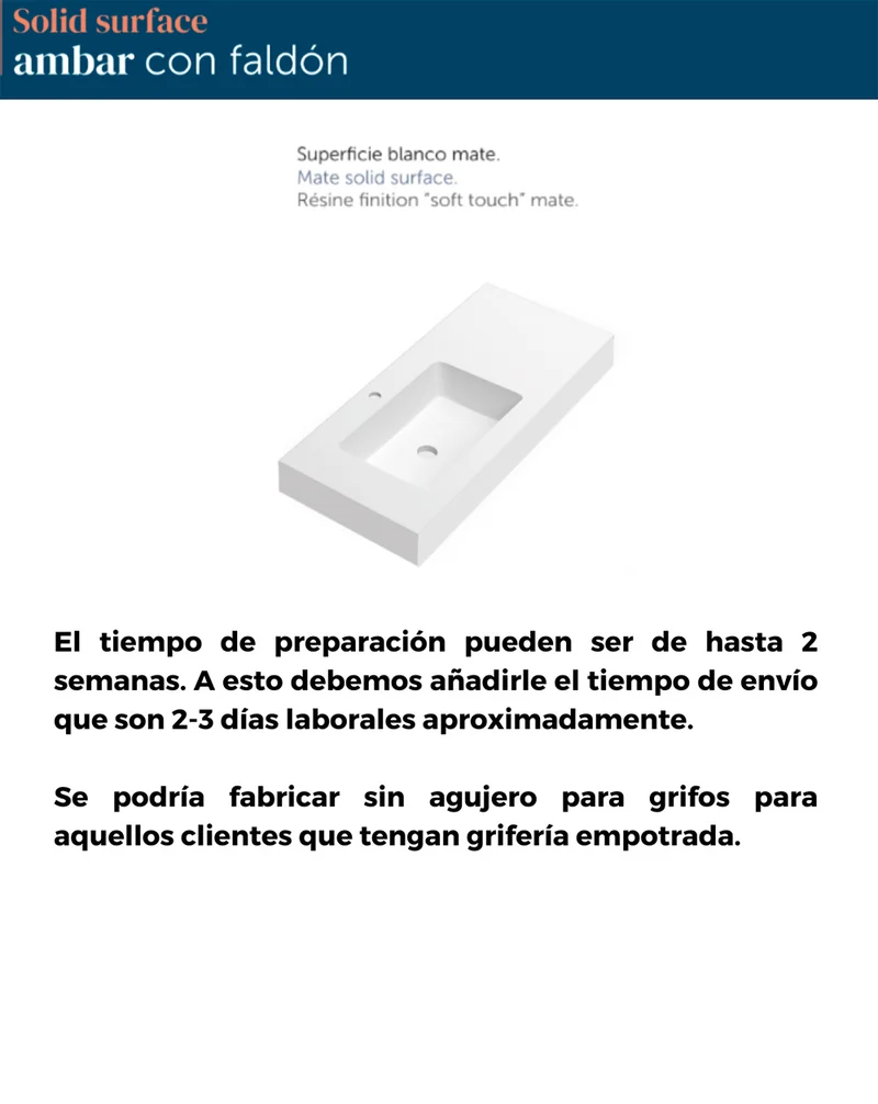 Lavabo con Faldón para Baño Solid Surface Suspendida | Lavabo Flotante (Un 1 seno Centrado, 2 Senos ó 1 seno desplazado)| Fondo 46cm | Espesor 10cm Medidas especiales