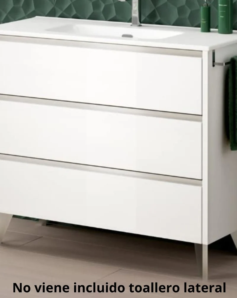 Escorpio Mueble de Baño al Suelo con Espejo y Lavabo Cerámico | 3 Cajones con Cierre Amortiguado y Organizador | Blanco Brillo
