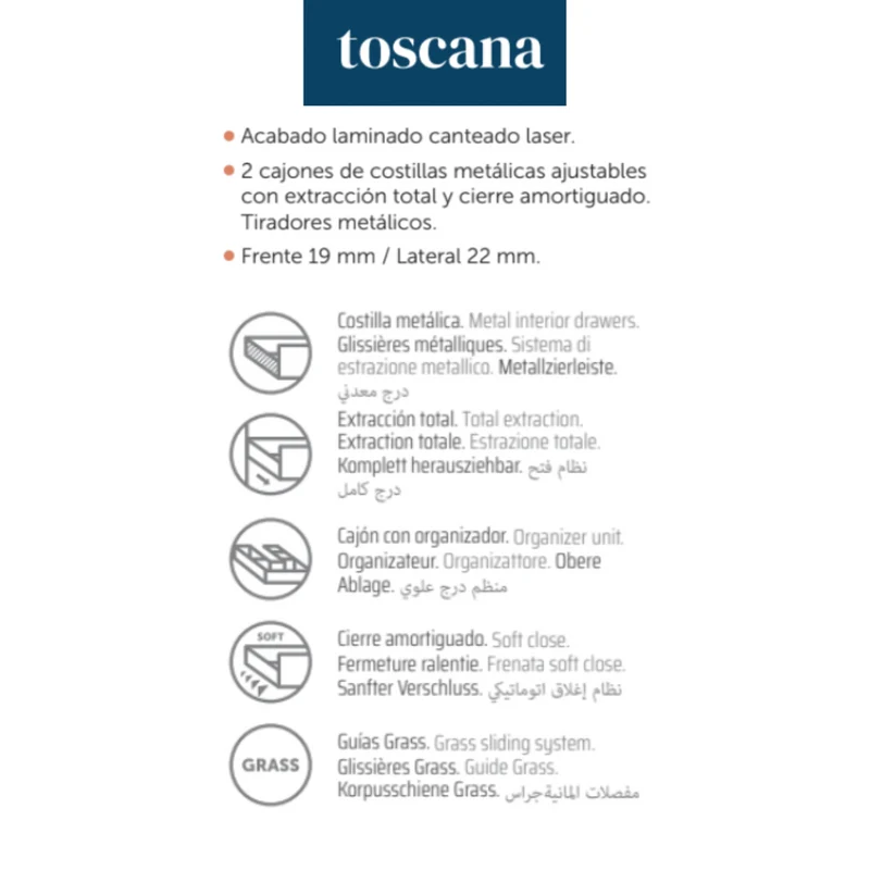 Toscana Mueble Baño A suelo con Lavabo Cerámico | 2 cajones con Cierre Amortiguado y Organizador | Roble Natural