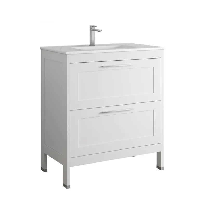 Toscana Mueble Baño A suelo con Lavabo Cerámico | 2 cajones con Cierre Amortiguado y Organizador | Blanco Mate