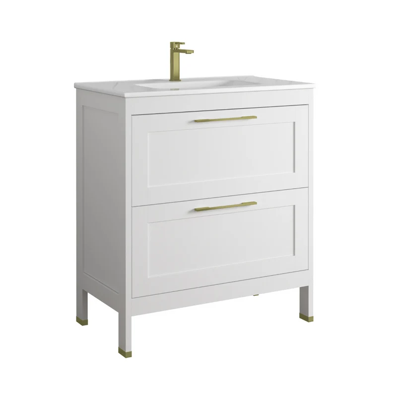 Toscana Mueble Baño A suelo con Lavabo Cerámico | 2 cajones con Cierre Amortiguado y Organizador | Blanco Mate