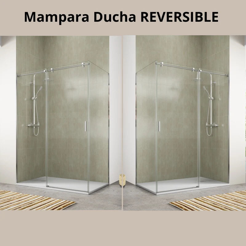 Madrid Mampara de Ducha Rectangular Corredera Acceso Frontal | Vidrio Templado 8mm Antical | Perfil Cromo