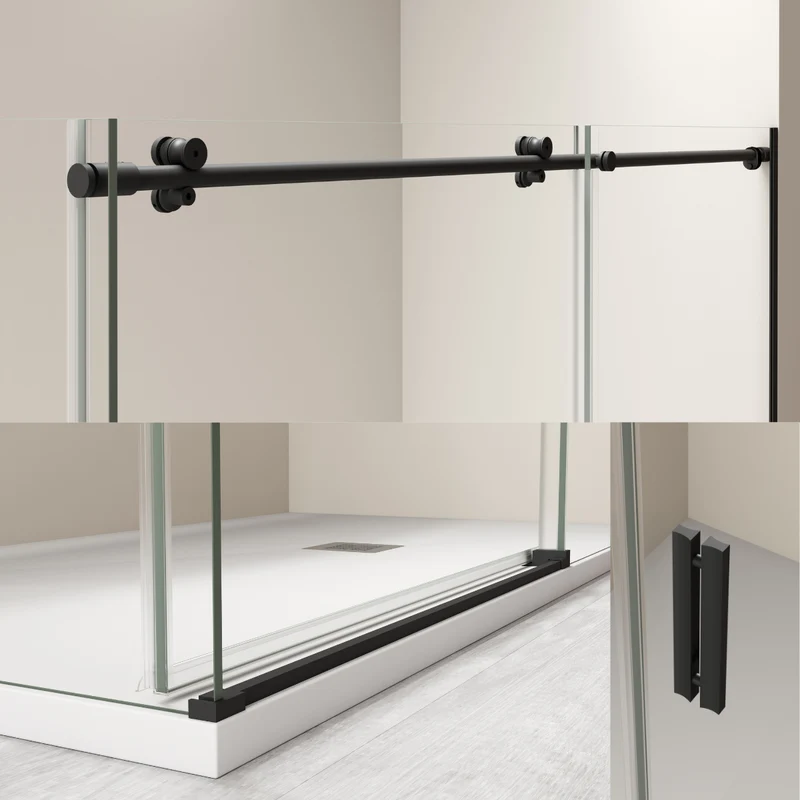 Madrid Mampara Ducha Frontal Corredera 1 Puerta 1 Fijo | Vidrio 8mm Antical Alto 195cm | Reversible Izquierda / Derecha | Negro mate