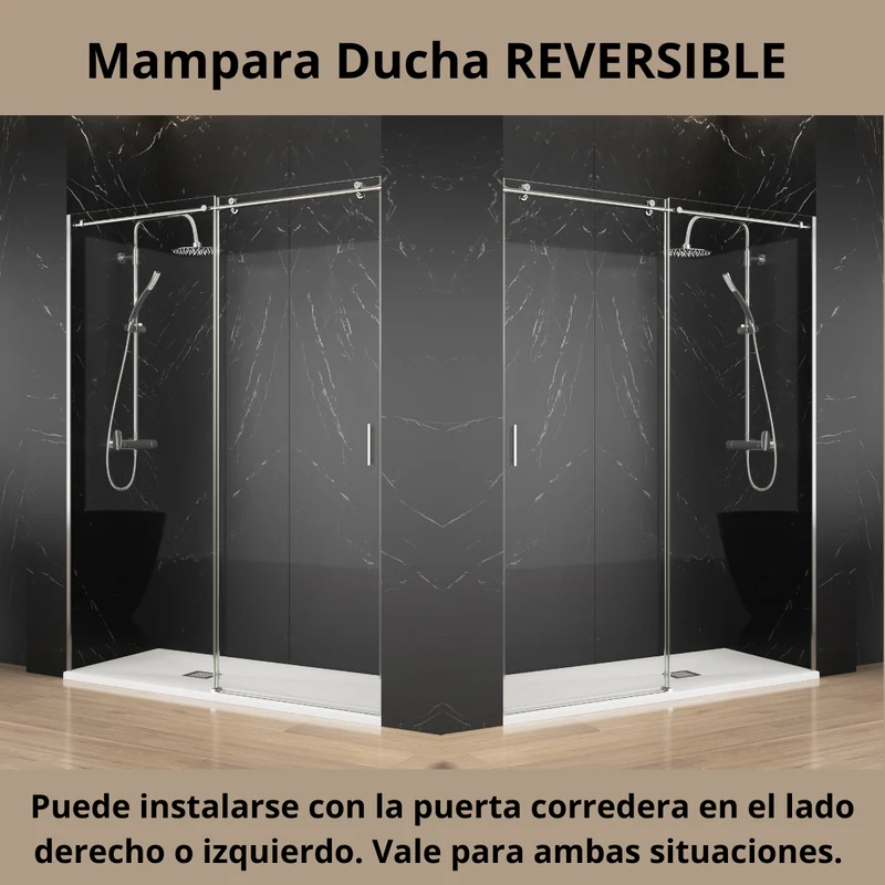 Madrid Mampara Ducha Frontal Corredera 1 Puerta 1 Fijo | Vidrio 8mm Antical Alto 195cm | Reversible Izquierda / Derecha | Cromo Brillo