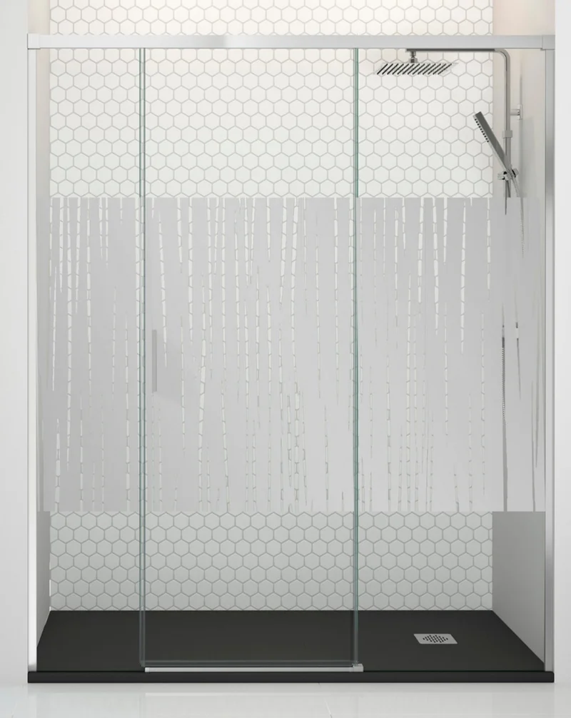Patricia Mampara de Ducha Frontal 1 Puerta 2 Fijos | Cristal Templado 6mm Antical | Altura 195cm | Cromo Brillo