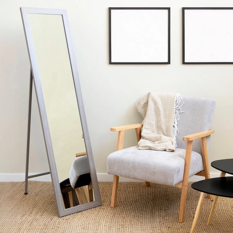 Espejo de pie de cuerpo entero con marco de madera gris de 157x37 cm