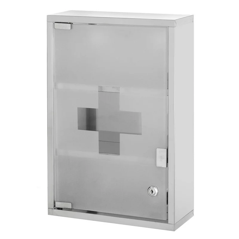 Botiquín de 3 estantes de acero inoxidable con cerradura de 30x12x45 cm