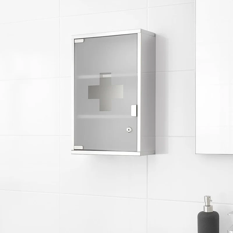 Botiquín de 3 estantes de acero inoxidable con cerradura de 30x12x45 cm
